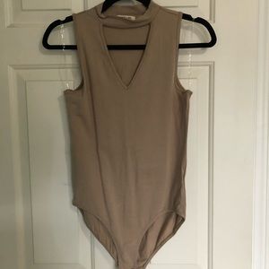 Nude mock neck body suit